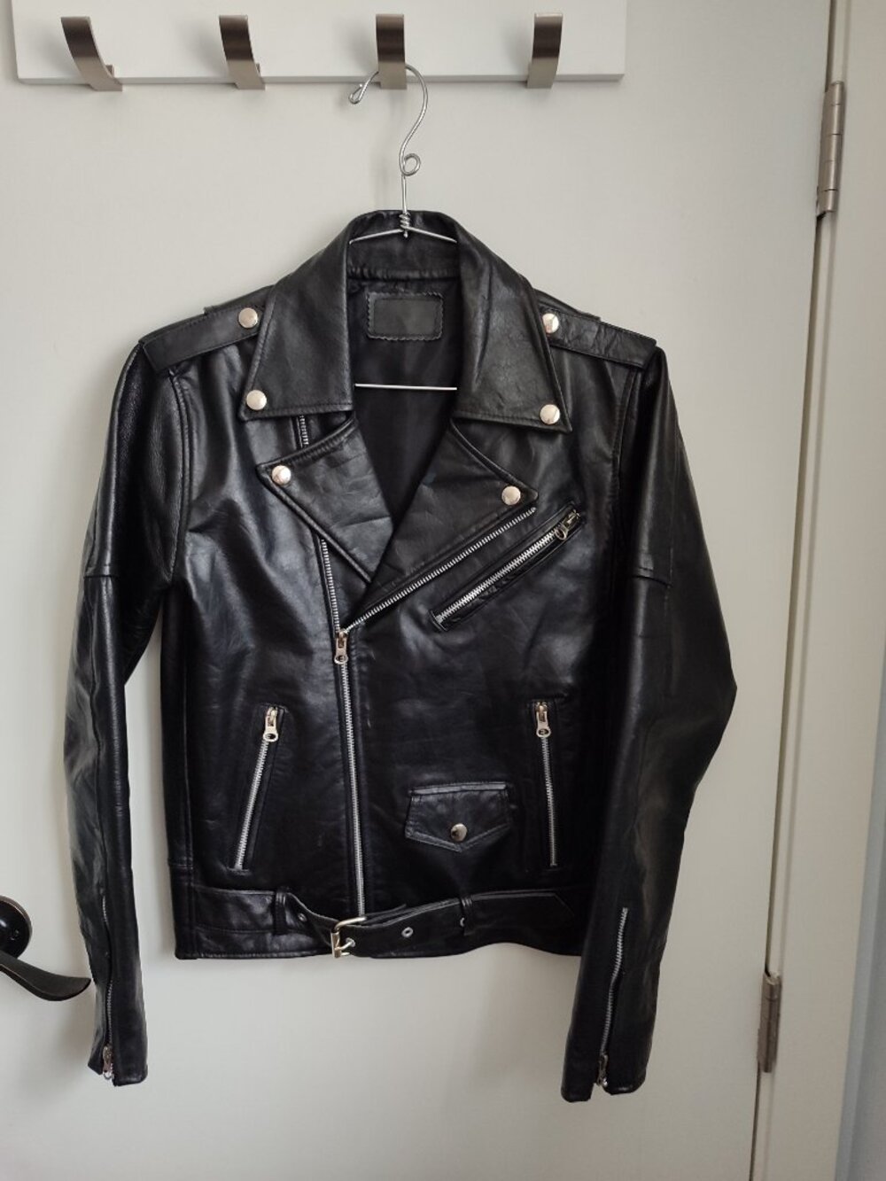 Classic Heavyweight Genuine Leather Moto Jacket - Size XS